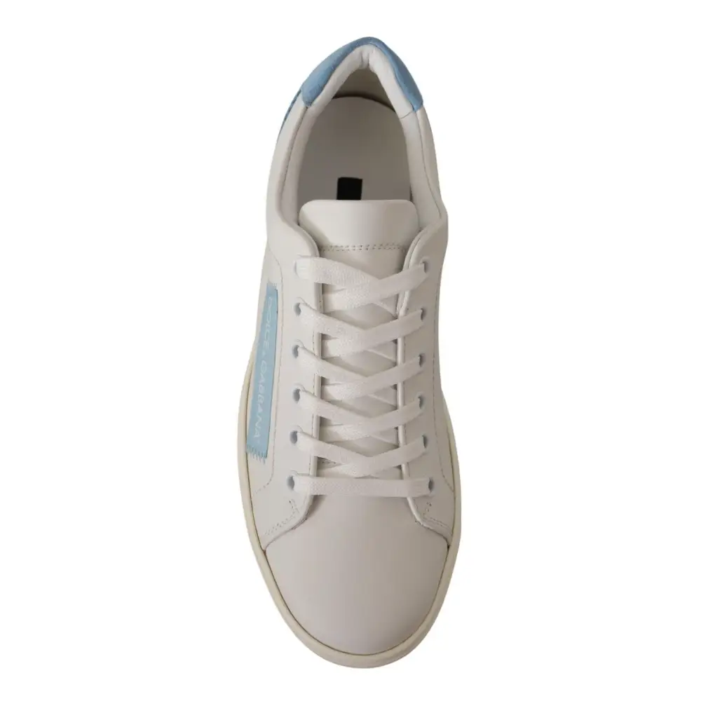 Dolce & Gabbana Weiß Blau Leder Low Top Turnschuhe Schuhe