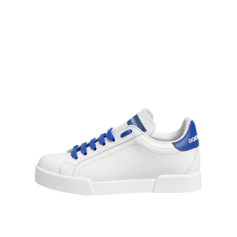 Dolce & Gabbana Weiß Blau Leder Low Top Turnschuhe Schuhe