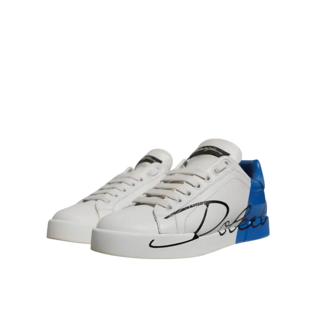Dolce & Gabbana Weiß Blau Logo Portofino Turnschuhe Schuhe - EU35/US4.5