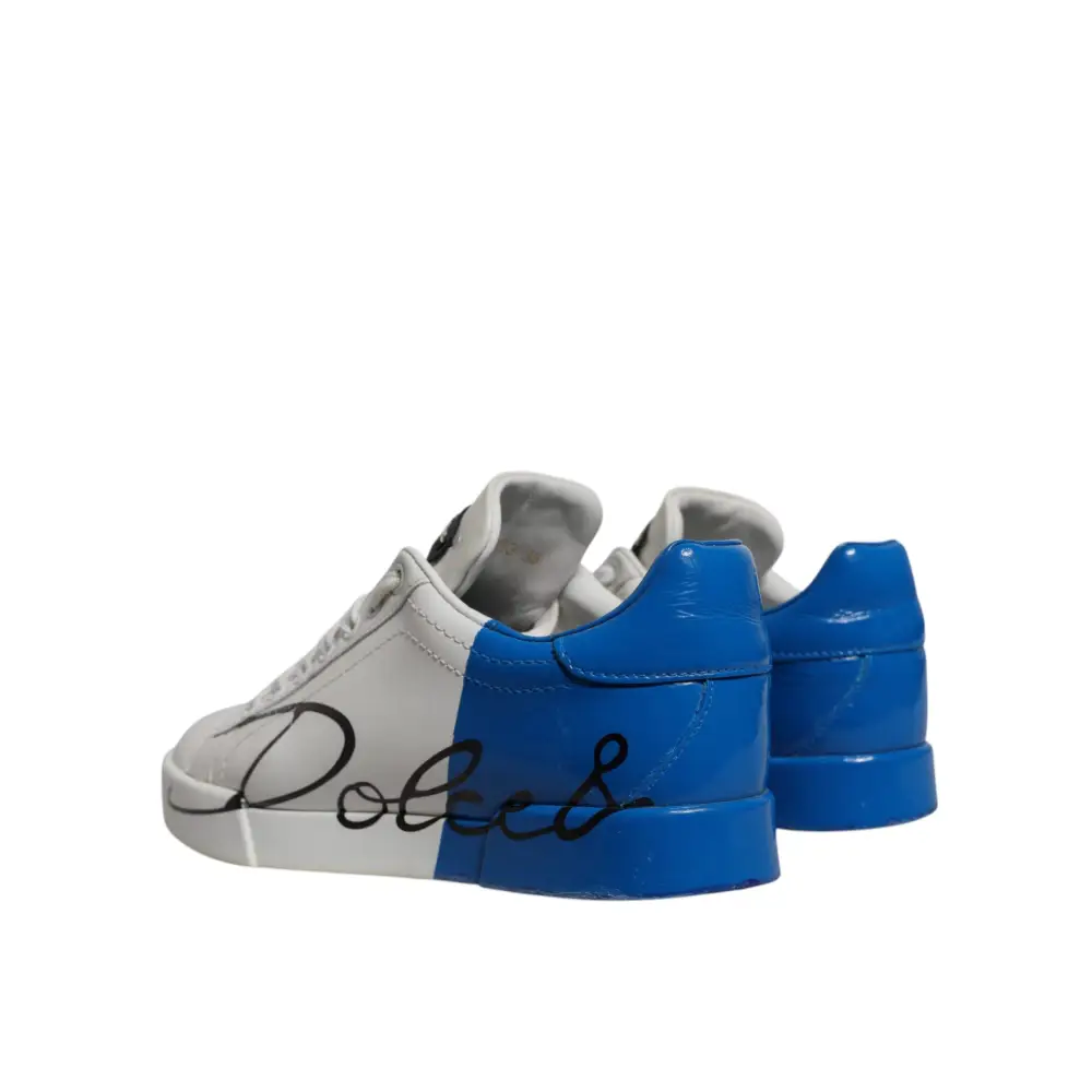 Dolce & Gabbana Weiß Blau Logo Portofino Turnschuhe Schuhe - EU35/US4.5