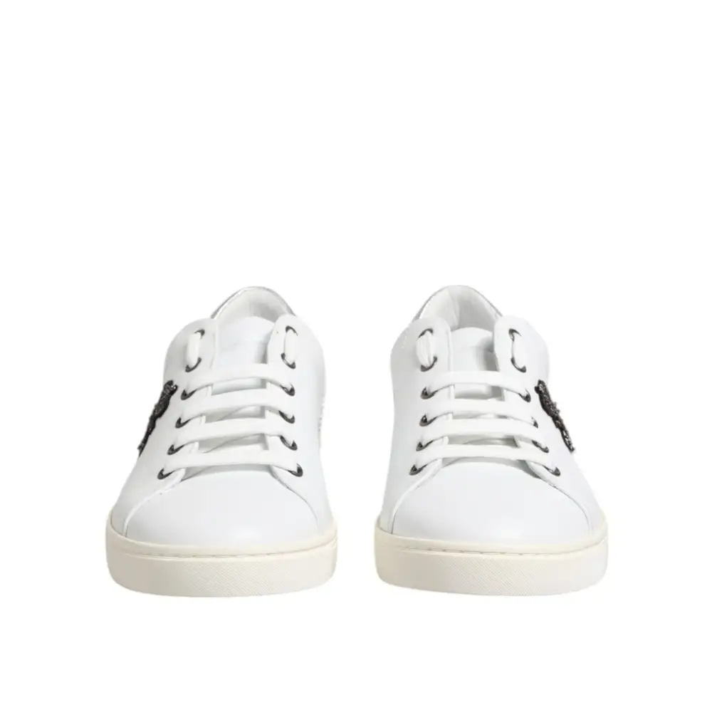 Dolce & Gabbana Weiß Crown Bee Leder Low Top Turnschuhe Schuhe - EU42/US9