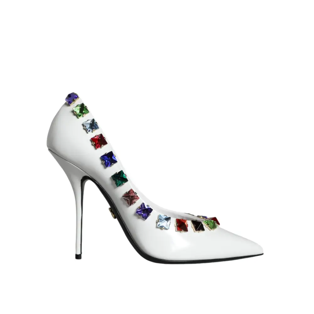 Dolce & Gabbana Weiß Crystals Leder High Heels Pumps Schuhe - EU39/US8.5