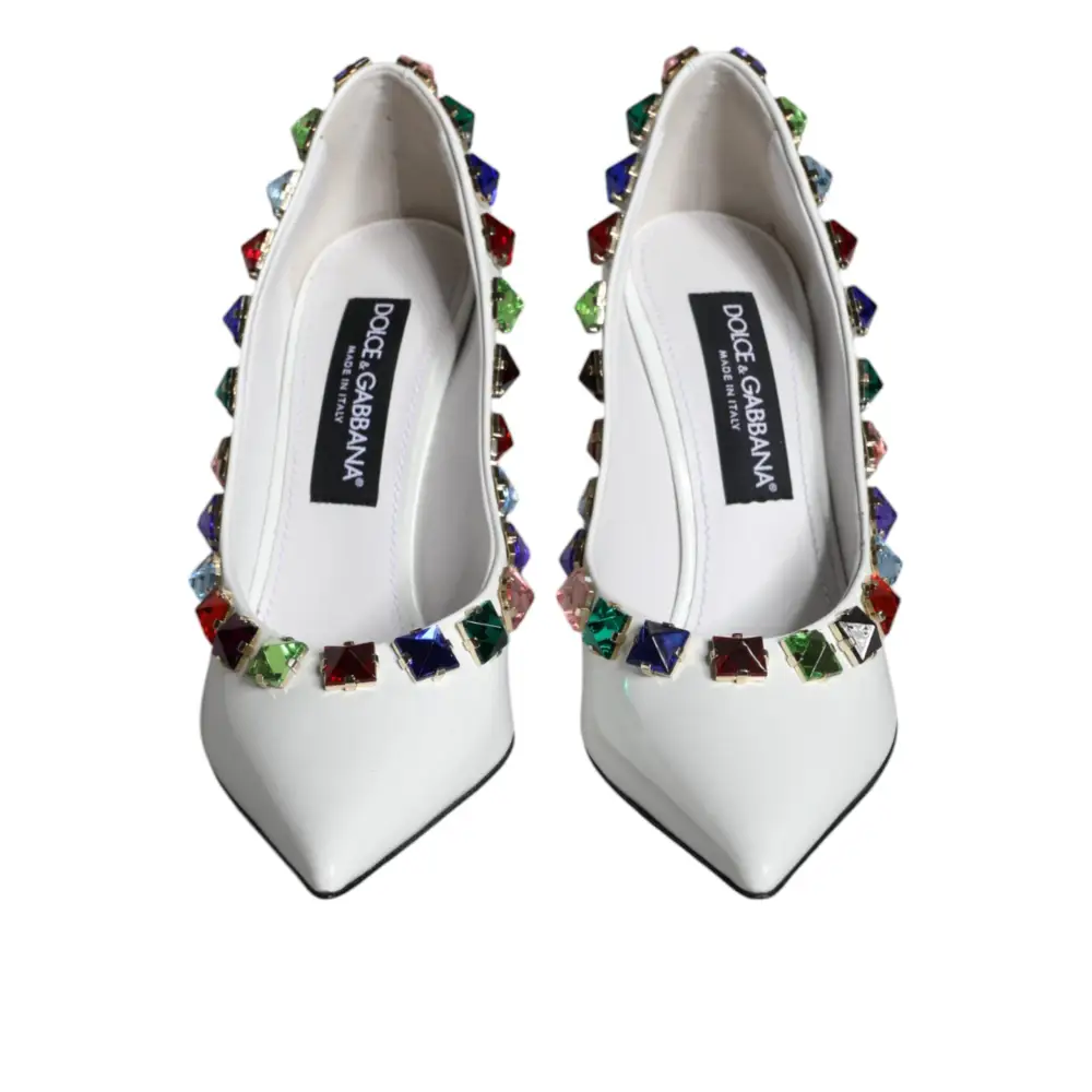 Dolce & Gabbana Weiß Crystals Leder High Heels Pumps Schuhe - EU39/US8.5