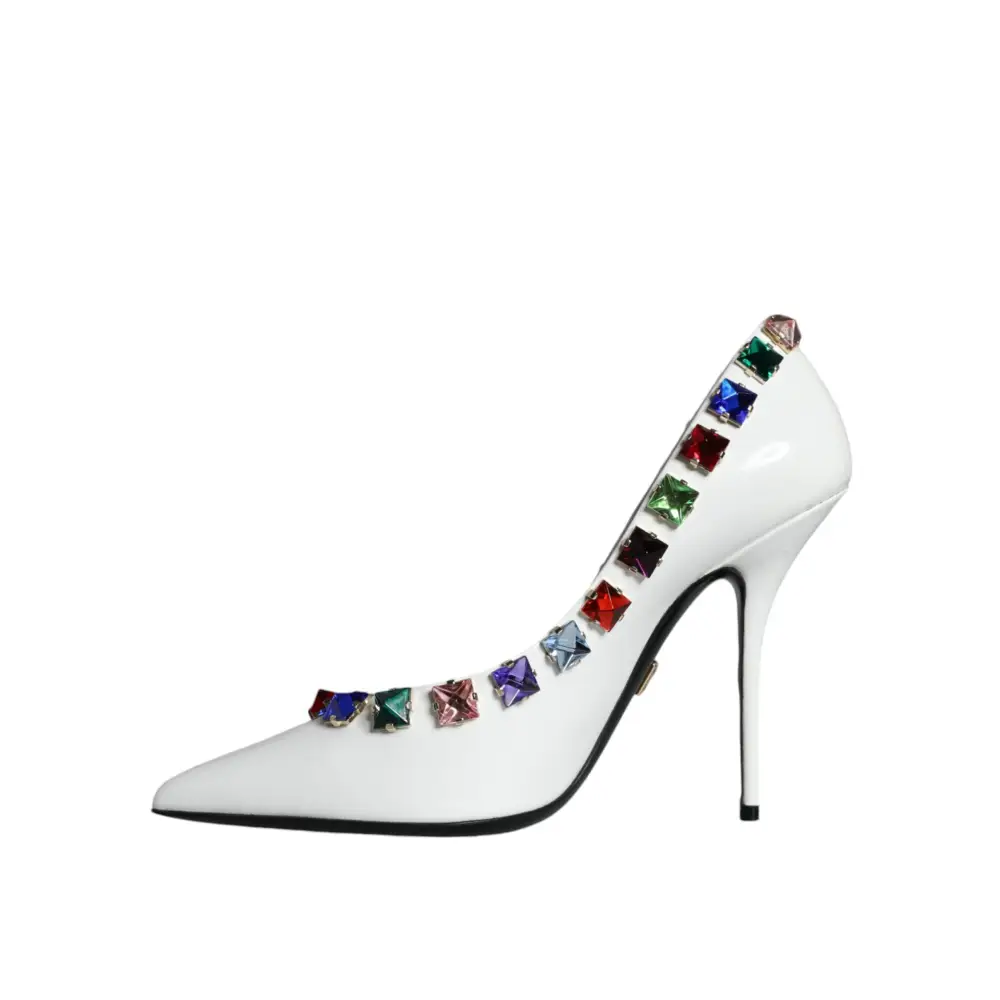 Dolce & Gabbana Weiß Crystals Leder High Heels Pumps Schuhe - EU39/US8.5