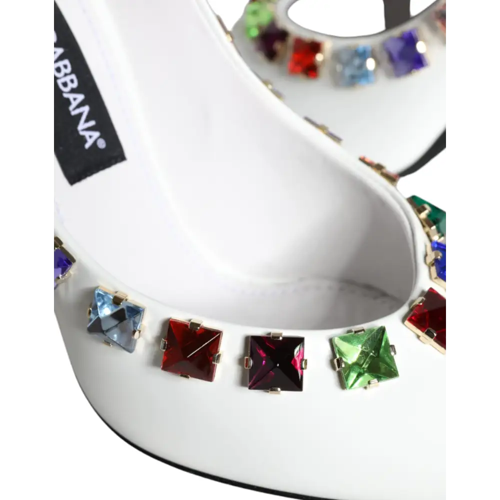 Dolce & Gabbana Weiß Crystals Leder High Heels Pumps Schuhe - EU39/US8.5