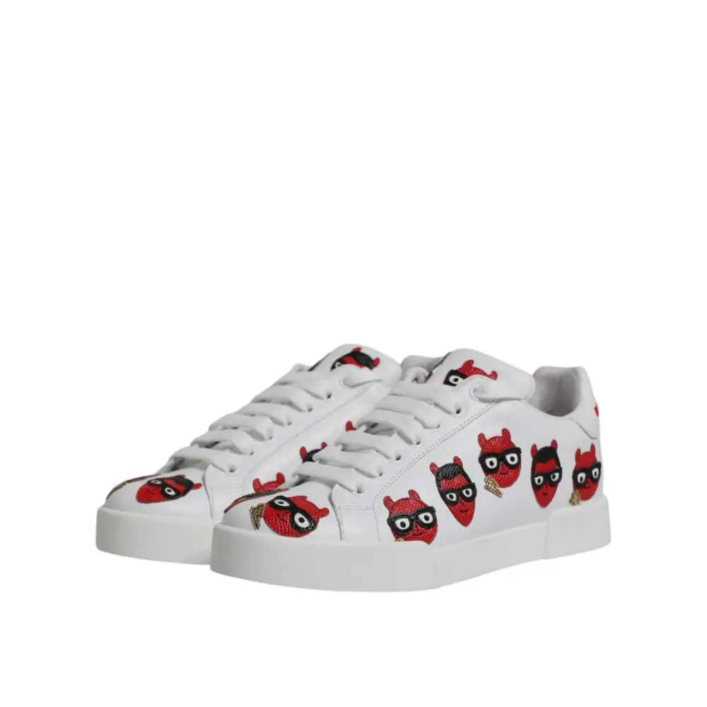 Dolce & Gabbana Weiß Devil Face Portofino Turnschuhe Schuhe - EU36/US6