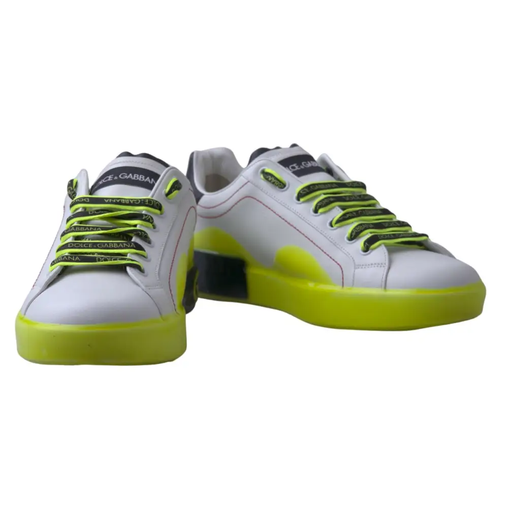 Dolce & Gabbana Weiß Gelb Portofino Leder Turnschuhe Schuhe