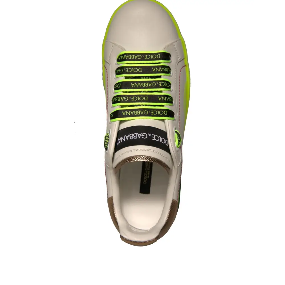 Dolce & Gabbana Weiß Gelb Portofino Leder Turnschuhe Schuhe