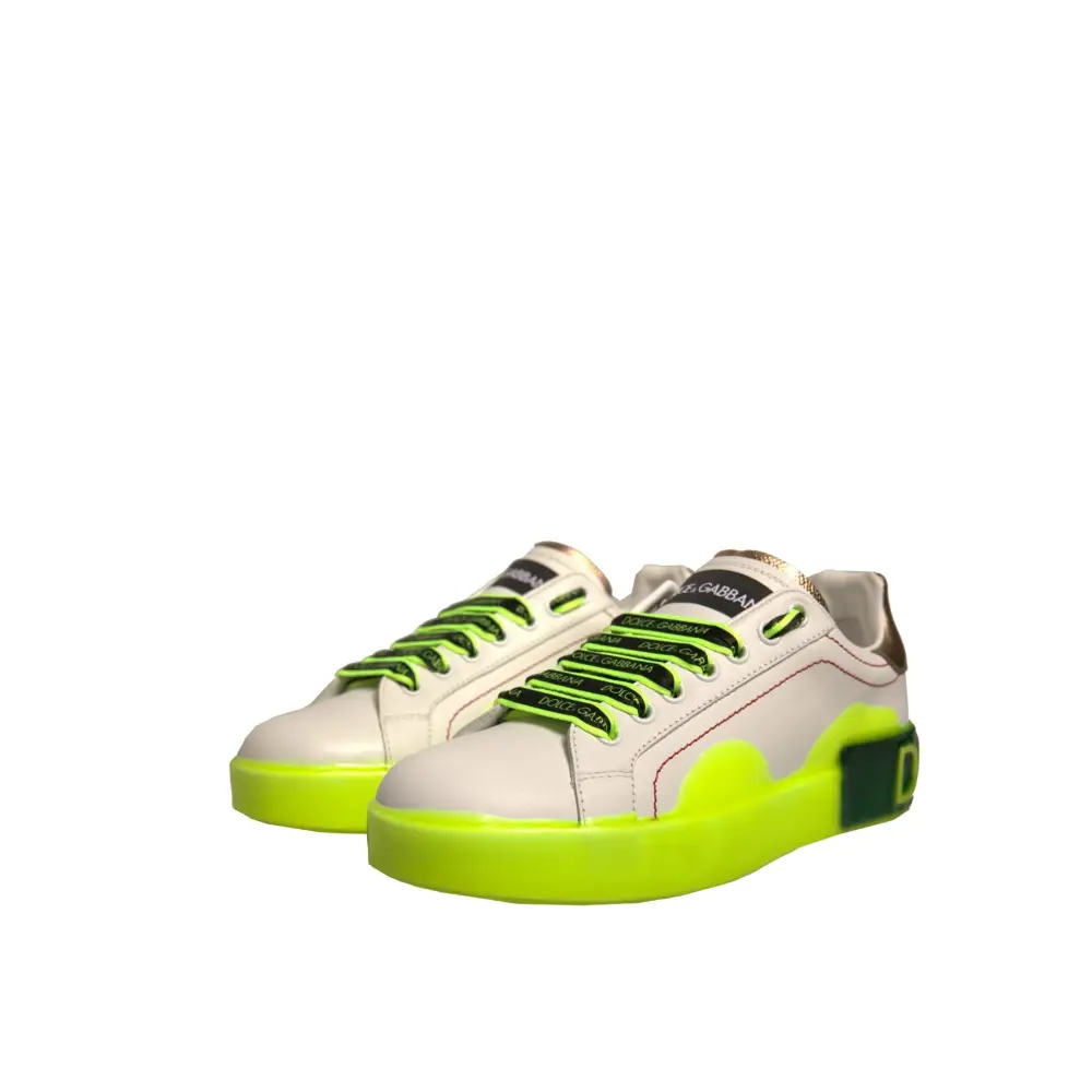 Dolce & Gabbana Weiß Gelb Portofino Leder Turnschuhe Schuhe