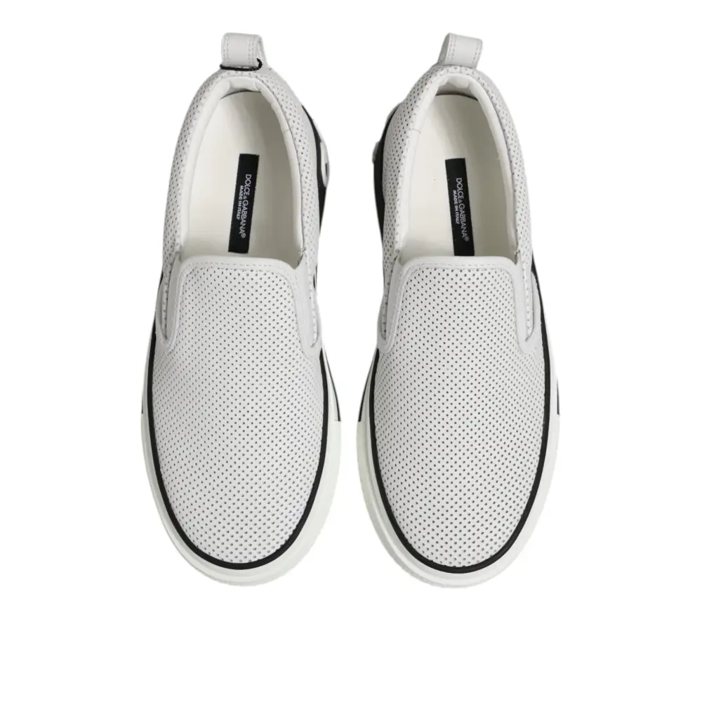 Dolce & Gabbana Weiß gepunktet Leder Slip On Männer Turnschuhe Schuhe - EU39/US6