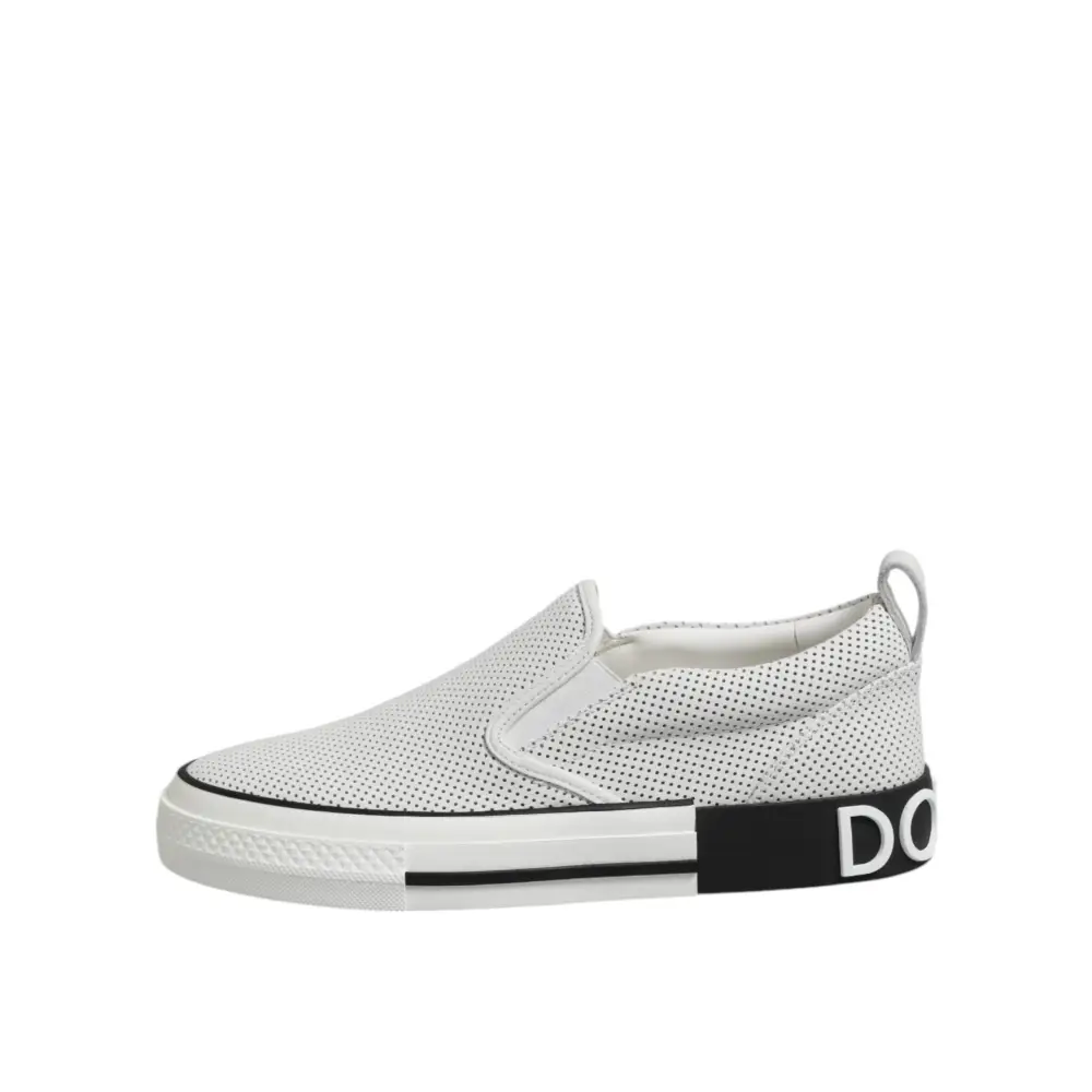 Dolce & Gabbana Weiß gepunktet Leder Slip On Männer Turnschuhe Schuhe - EU39/US6