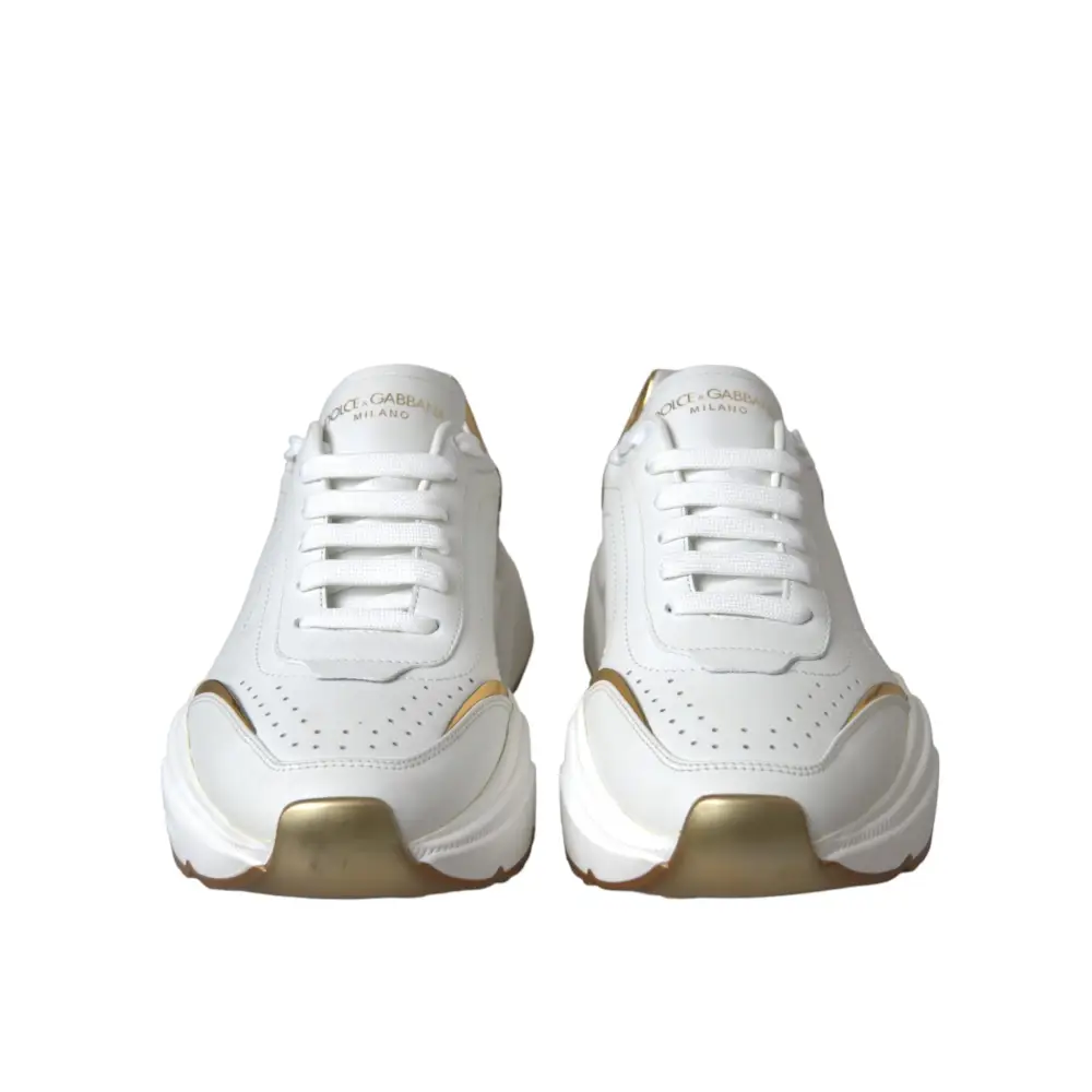 Dolce & Gabbana Weiß Gold DAYMASTER Leder Turnschuhe Schuhe - EU40/US9.5
