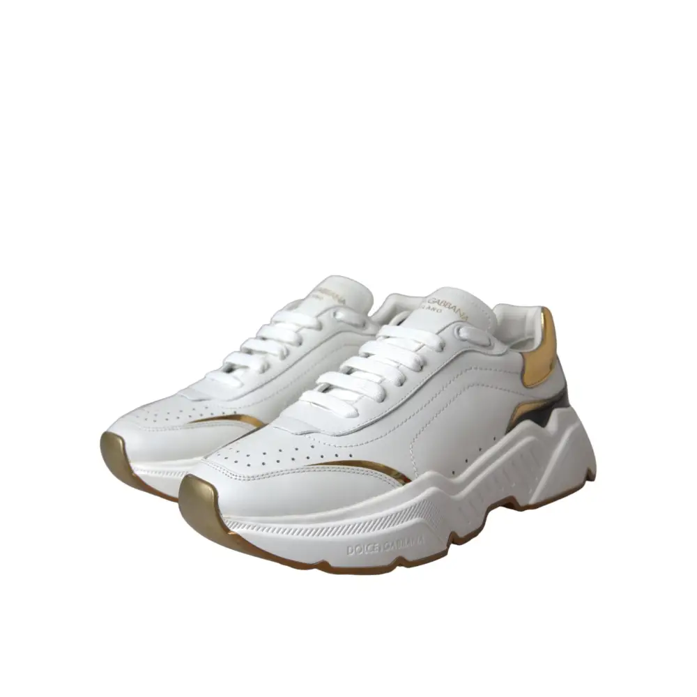 Dolce & Gabbana Weiß Gold DAYMASTER Leder Turnschuhe Schuhe - EU40/US9.5