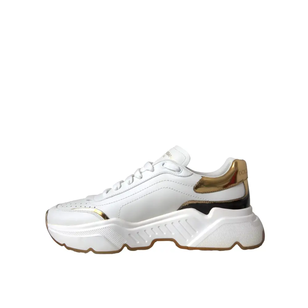 Dolce & Gabbana Weiß Gold DAYMASTER Leder Turnschuhe Schuhe - EU40/US9.5