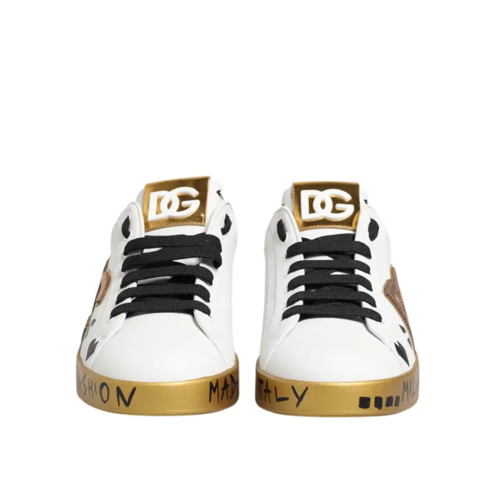 Dolce & Gabbana Weiß Gold Kristall Portofino Turnschuhe Schuhe