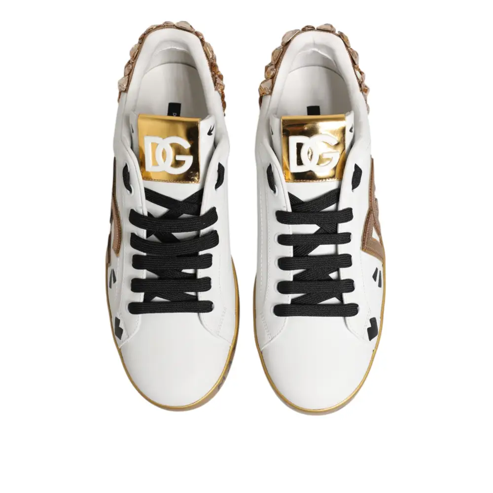 Dolce & Gabbana Weiß Gold Kristall Portofino Turnschuhe Schuhe
