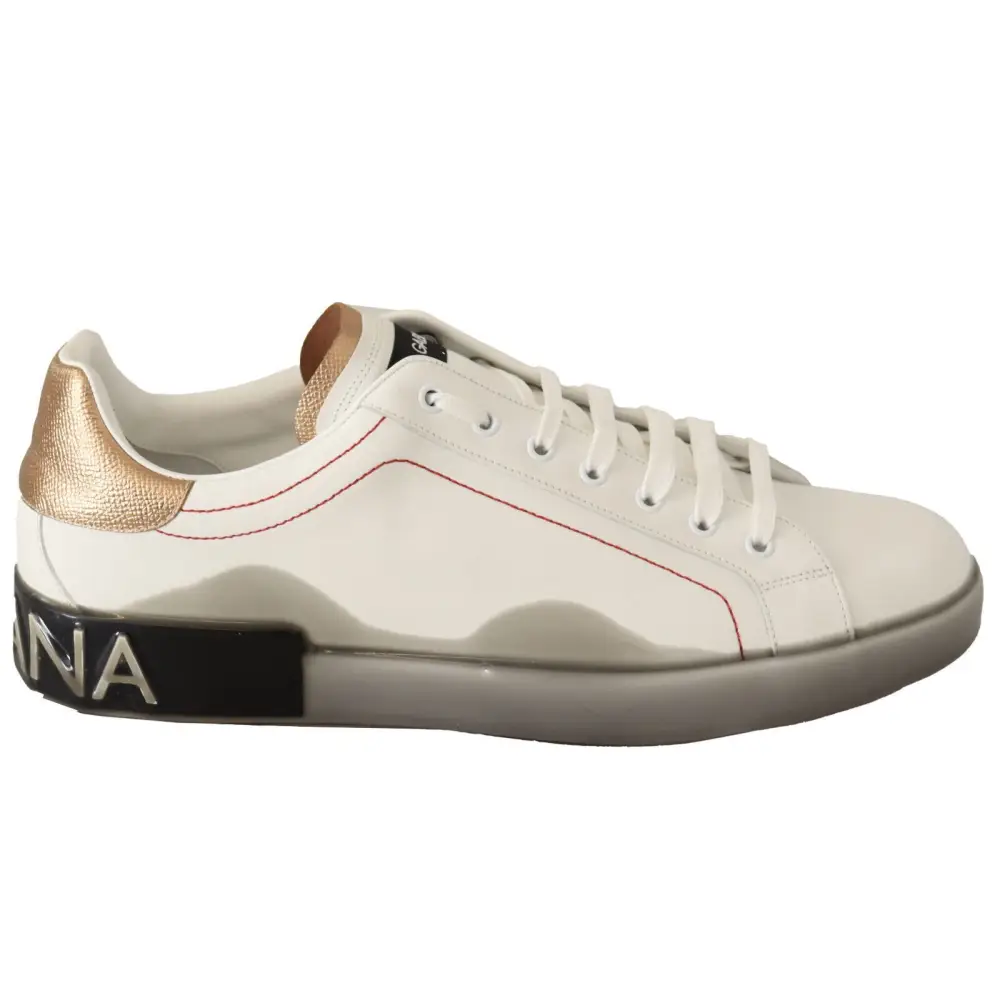 Dolce & Gabbana Weiß Gold Leder Low Top Turnschuhe Freizeitschuhe