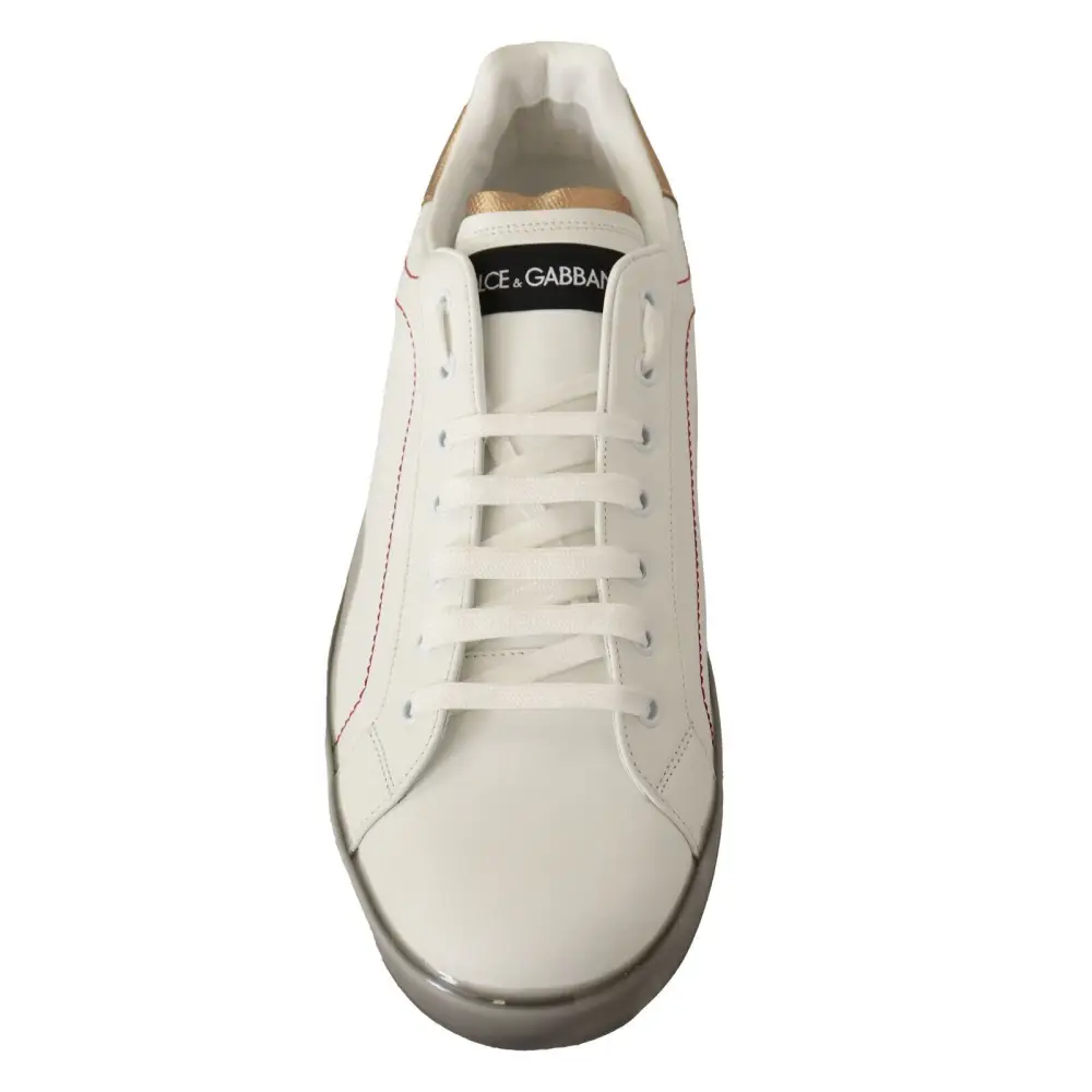 Dolce & Gabbana Weiß Gold Leder Low Top Turnschuhe Freizeitschuhe