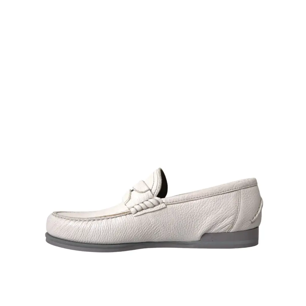 Dolce & Gabbana Weiß Grau Leder Slip Mocassin Schuhe Loafer