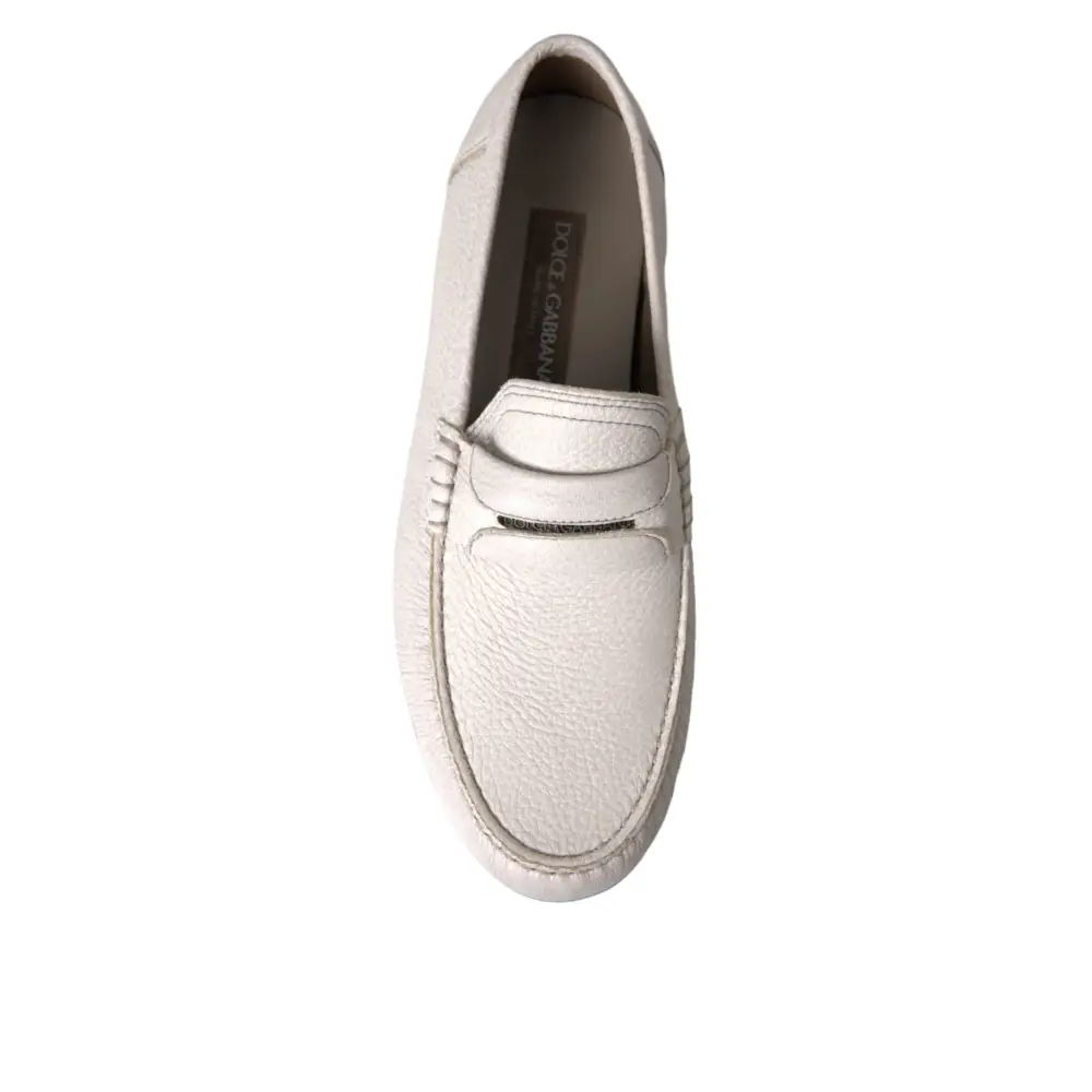 Dolce & Gabbana Weiß Grau Leder Slip Mocassin Schuhe Loafer