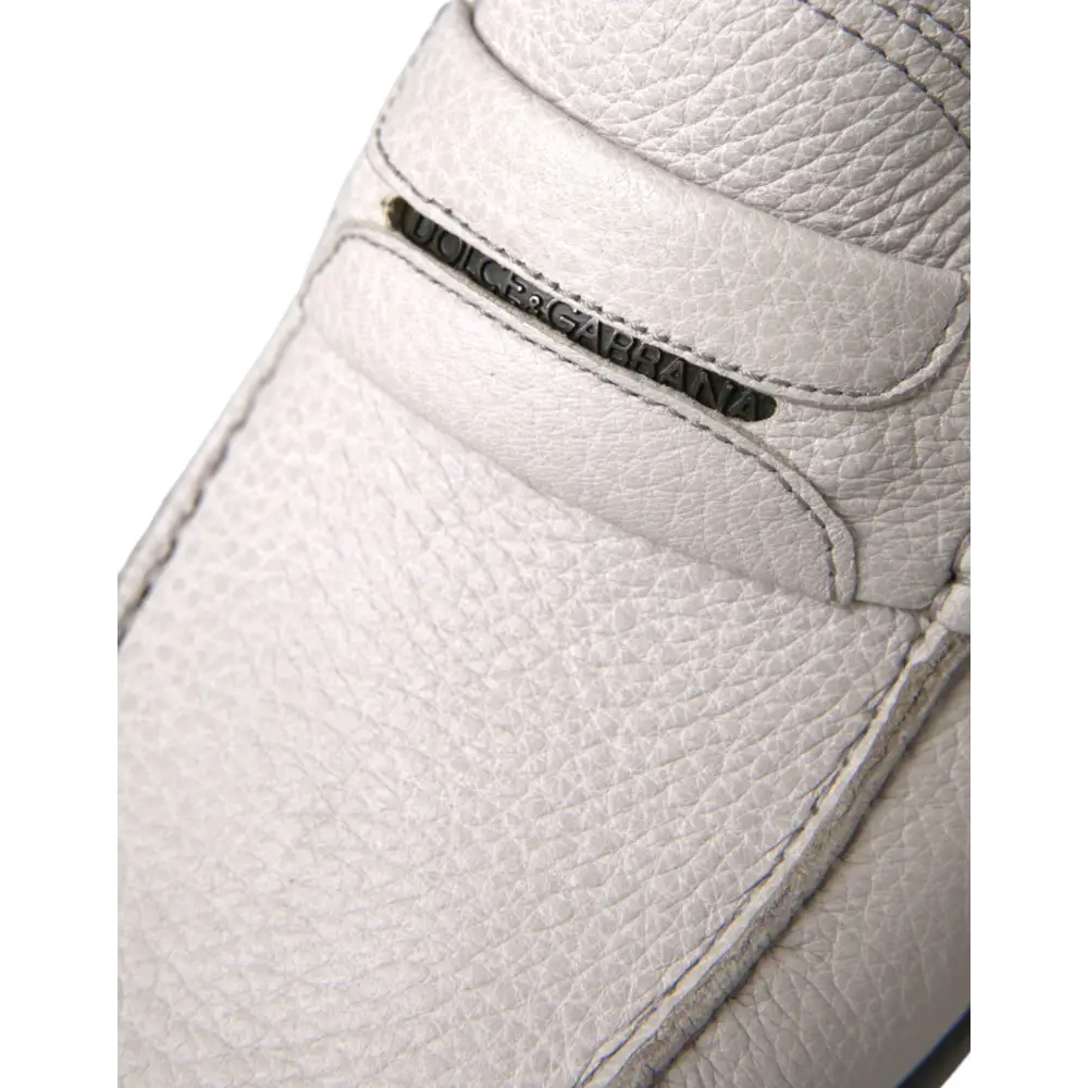 Dolce & Gabbana Weiß Grau Leder Slip Mocassin Schuhe Loafer