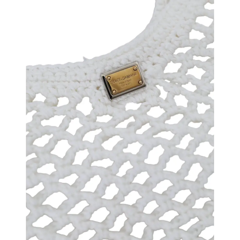 Dolce & Gabbana Weiß Grün gestrickt Baumwolle Logo Einkaufstasche