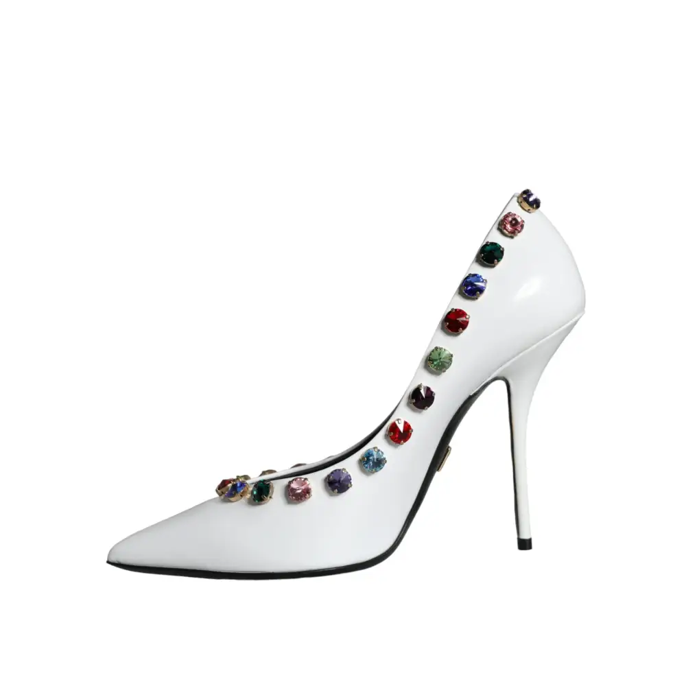 Dolce & Gabbana Weiß Kristall Leder High Heels Pumps Schuhe - EU39/US8.5