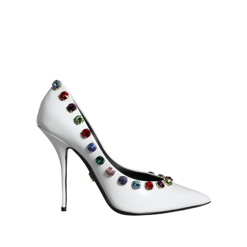 Dolce & Gabbana Weiß Kristall Leder High Heels Pumps Schuhe - EU39/US8.5