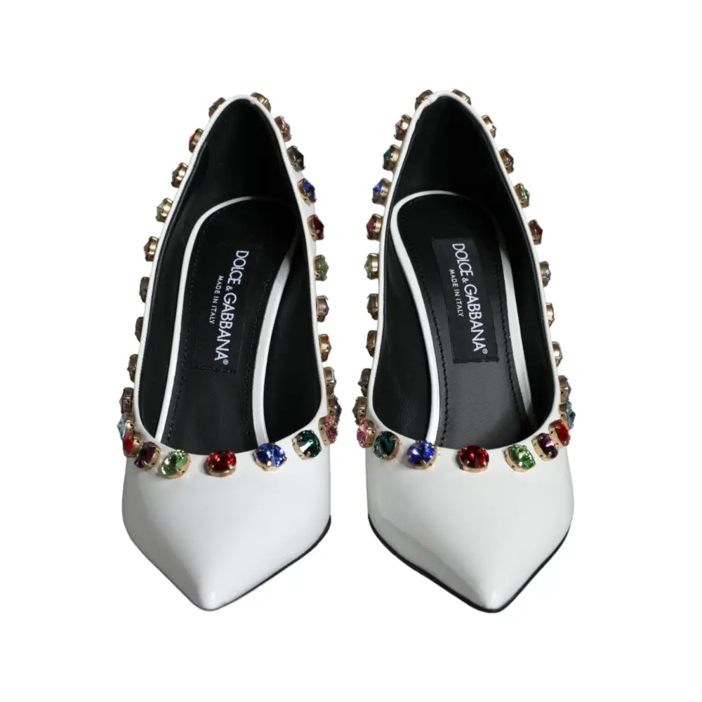 Dolce & Gabbana Weiß Kristall Leder High Heels Pumps Schuhe - EU39/US8.5