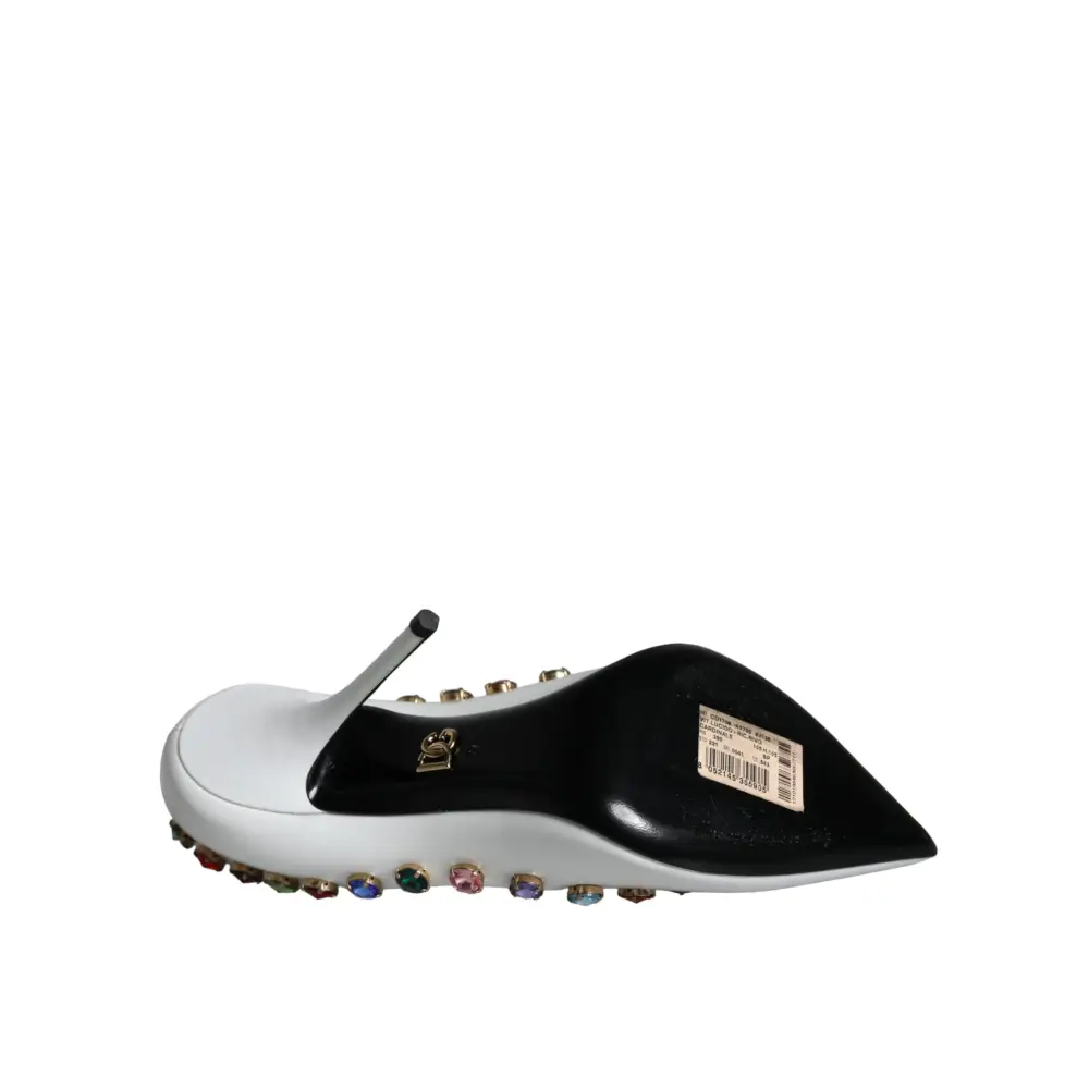 Dolce & Gabbana Weiß Kristall Leder High Heels Pumps Schuhe - EU39/US8.5