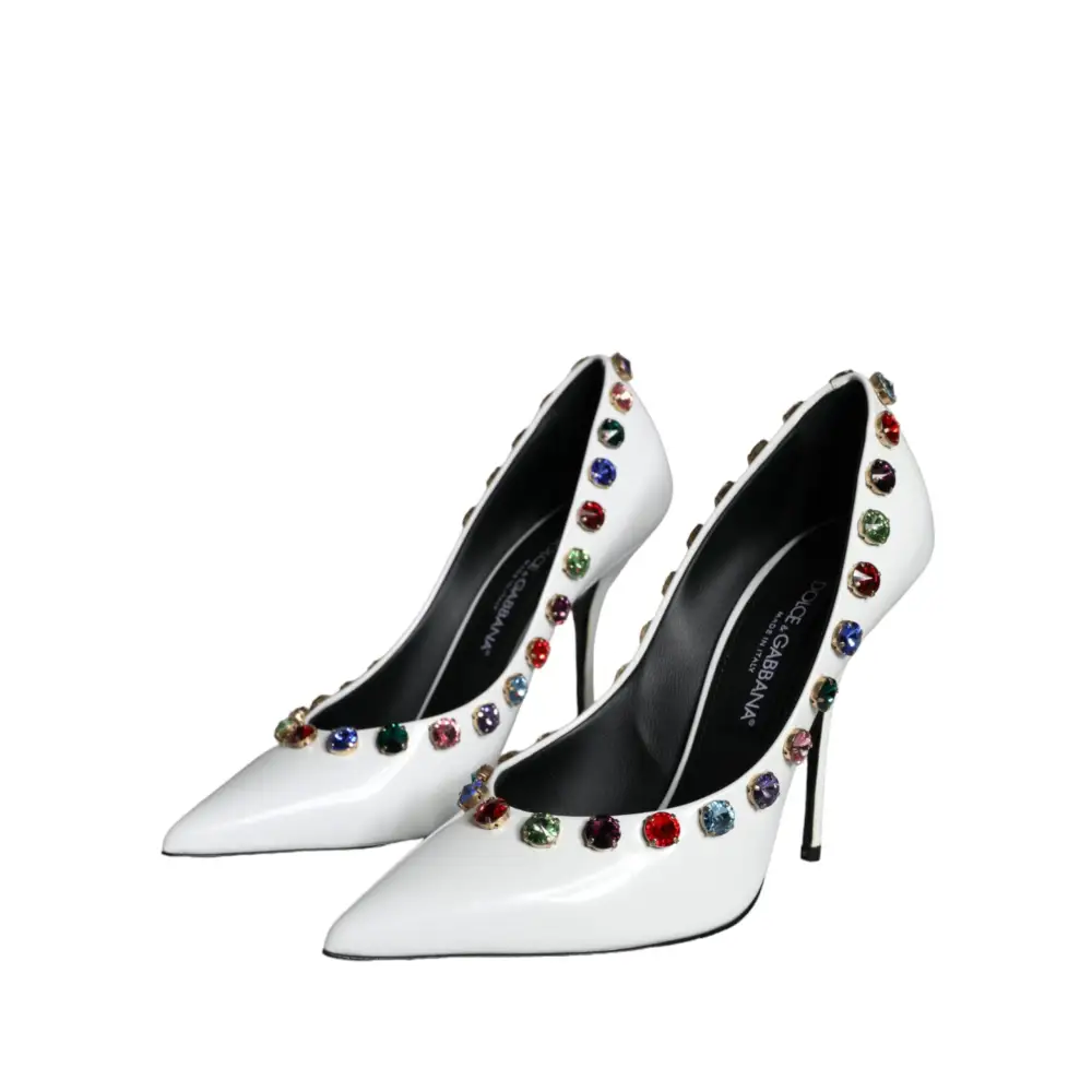 Dolce & Gabbana Weiß Kristall Leder High Heels Pumps Schuhe - EU39/US8.5