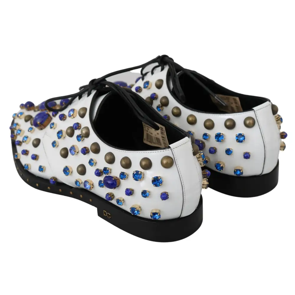 Dolce & Gabbana Weiß Leder Kristalle Kleid Broque Schuhe - EU39/US8.5
