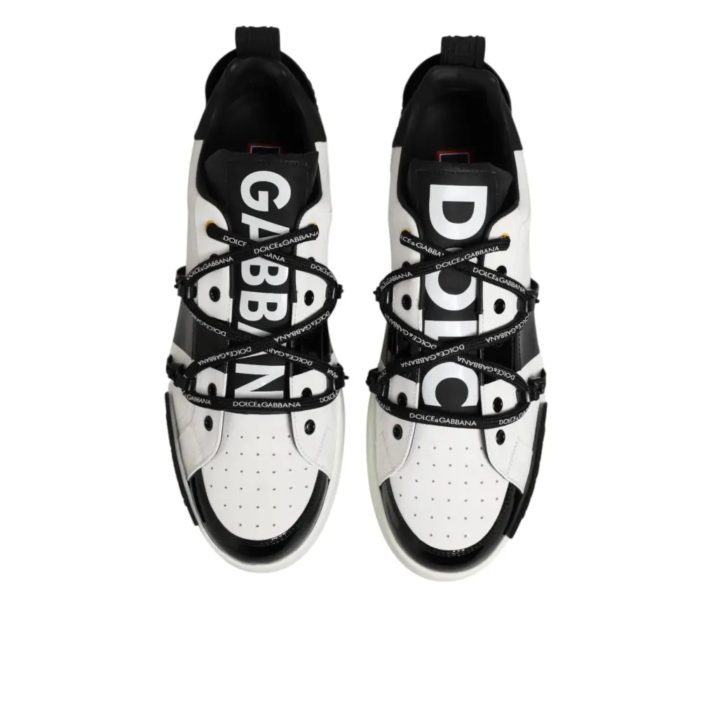 Dolce & Gabbana Weiß Leder Logo Portofino Turnschuhe Schuhe - EU47/US14