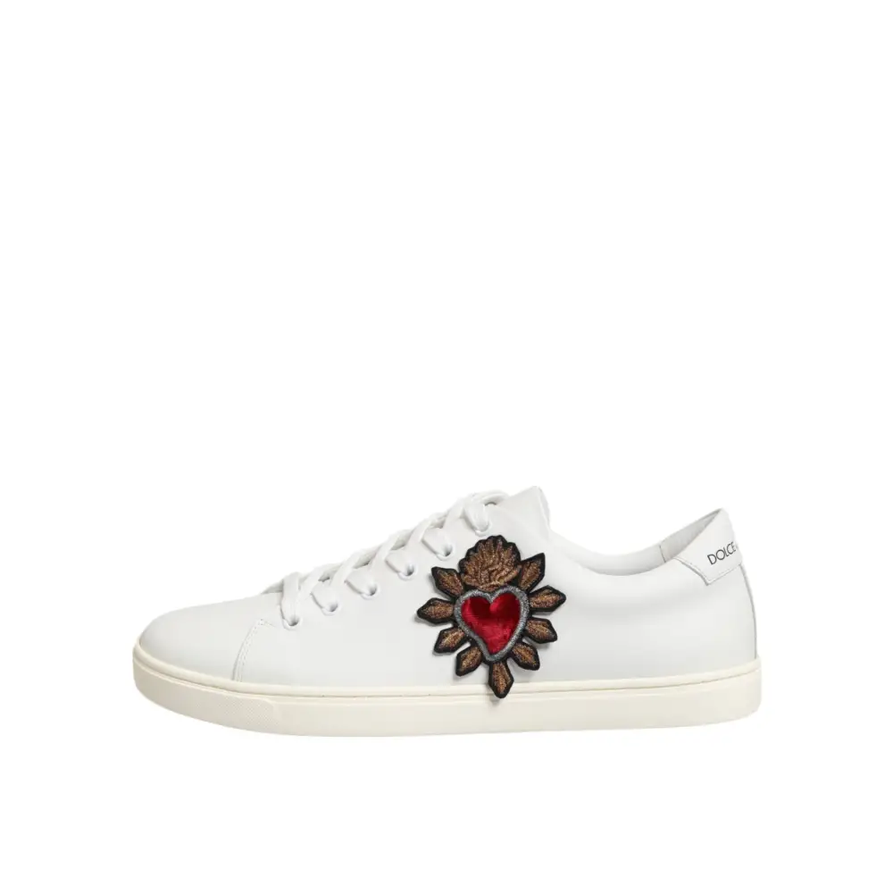 Dolce & Gabbana Weiß Leder Sacre Herz Patch Turnschuhe Schuhe