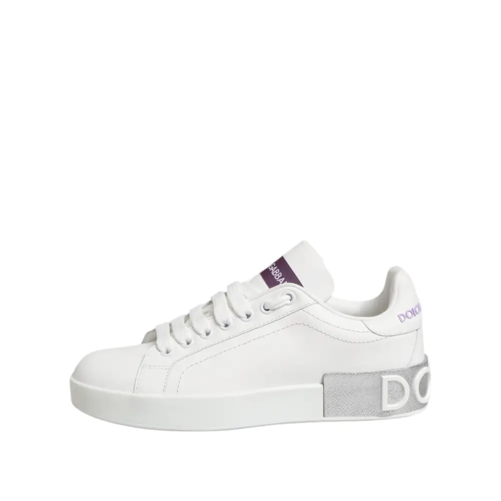 Dolce & Gabbana Weiß Lila Leder Low Top Turnschuhe Schuhe - EU35/US4.5