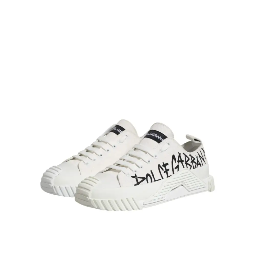 Dolce & Gabbana Weiß Logo Graffiti Low Top Turnschuhe Schuhe - EU44.5/US11.5