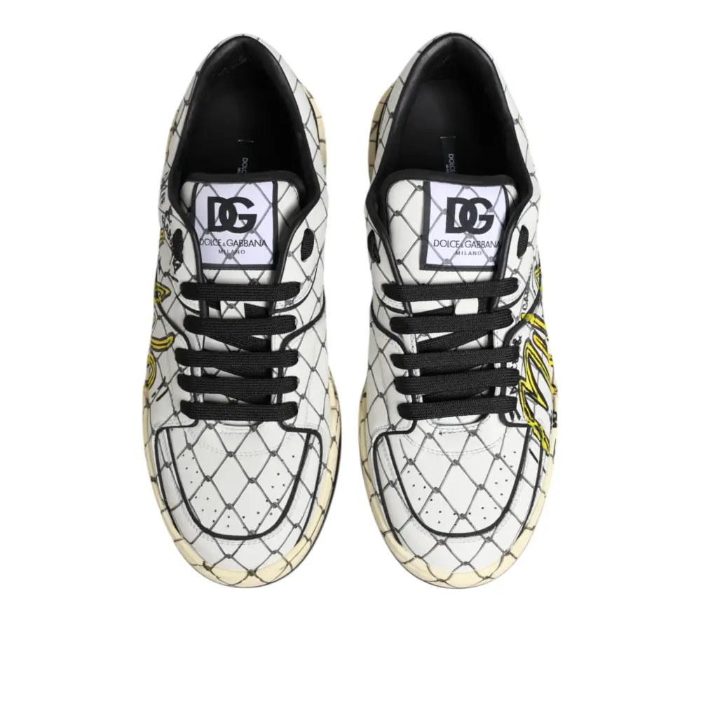 Dolce & Gabbana Weiß Logo Print Low Top Männer Turnschuhe Schuhe - EU44/US11