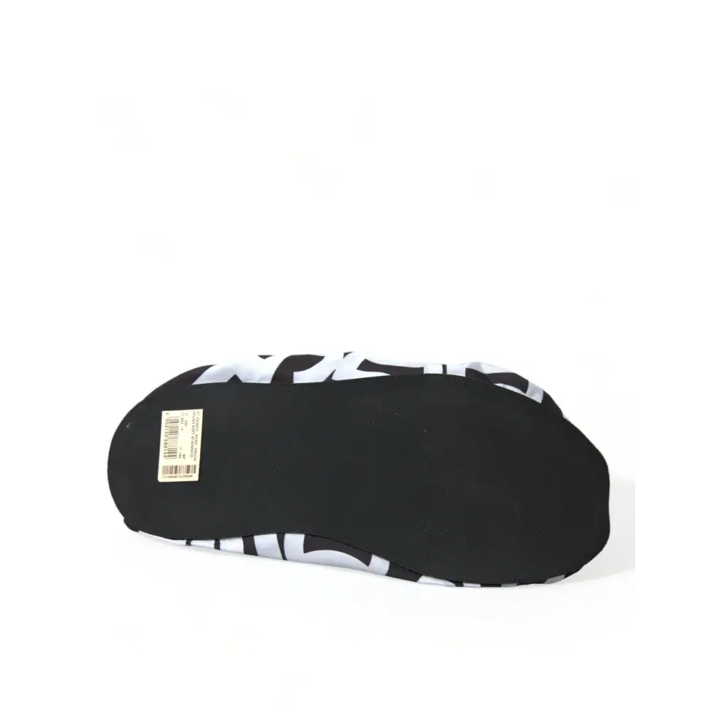 Dolce & Gabbana Weiß Logo Print Nylon Slip On Flats Schuhe - EU39/US8.5