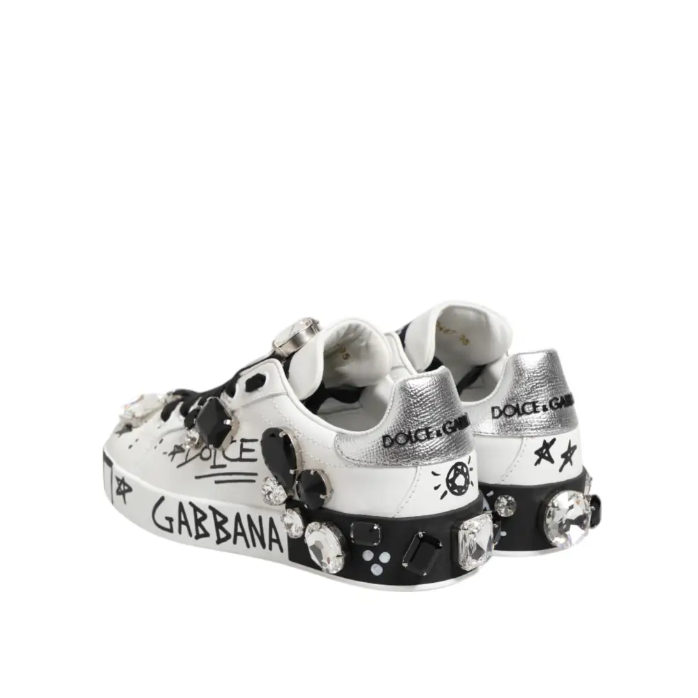 Dolce & Gabbana Weiß Portofino Kristall Turnschuhe Schuhe - EU35/US4.5