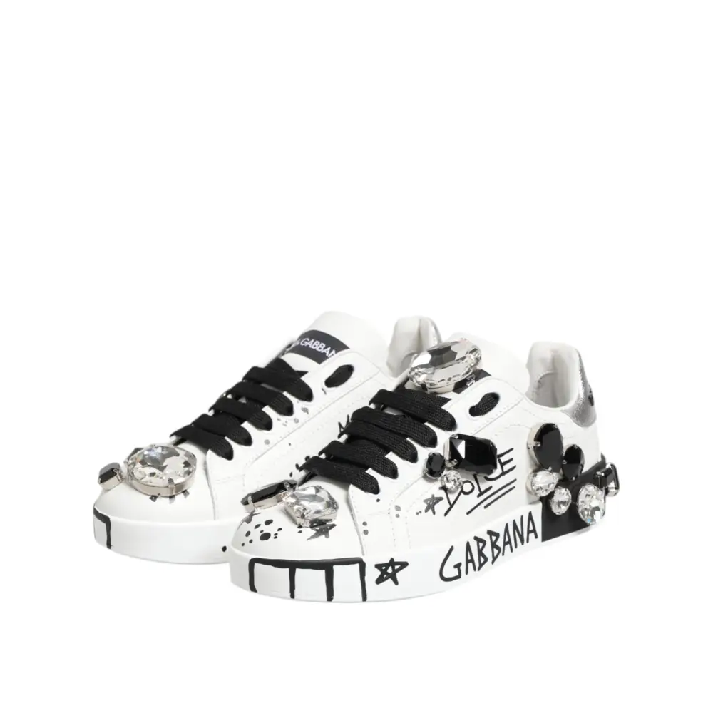 Dolce & Gabbana Weiß Portofino Kristall Turnschuhe Schuhe - EU35/US4.5