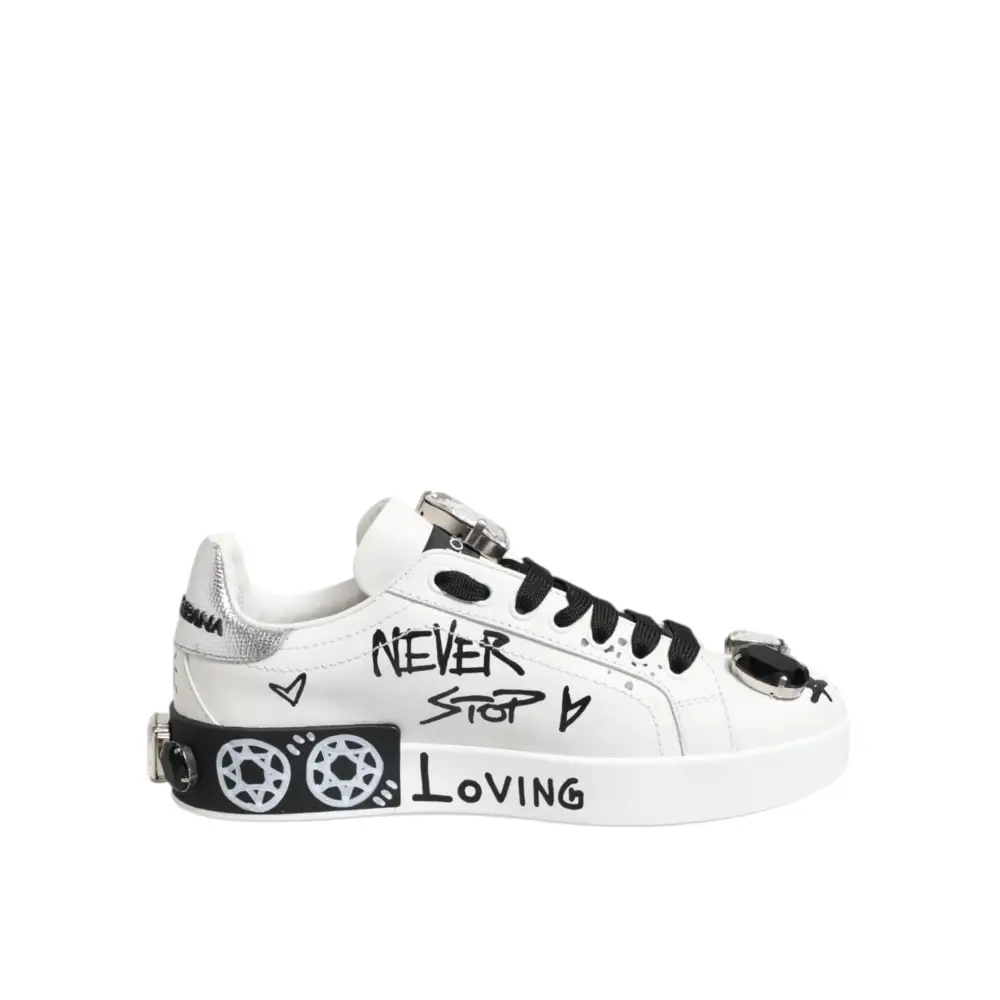 Dolce & Gabbana Weiß Portofino Kristall Turnschuhe Schuhe - EU35/US4.5