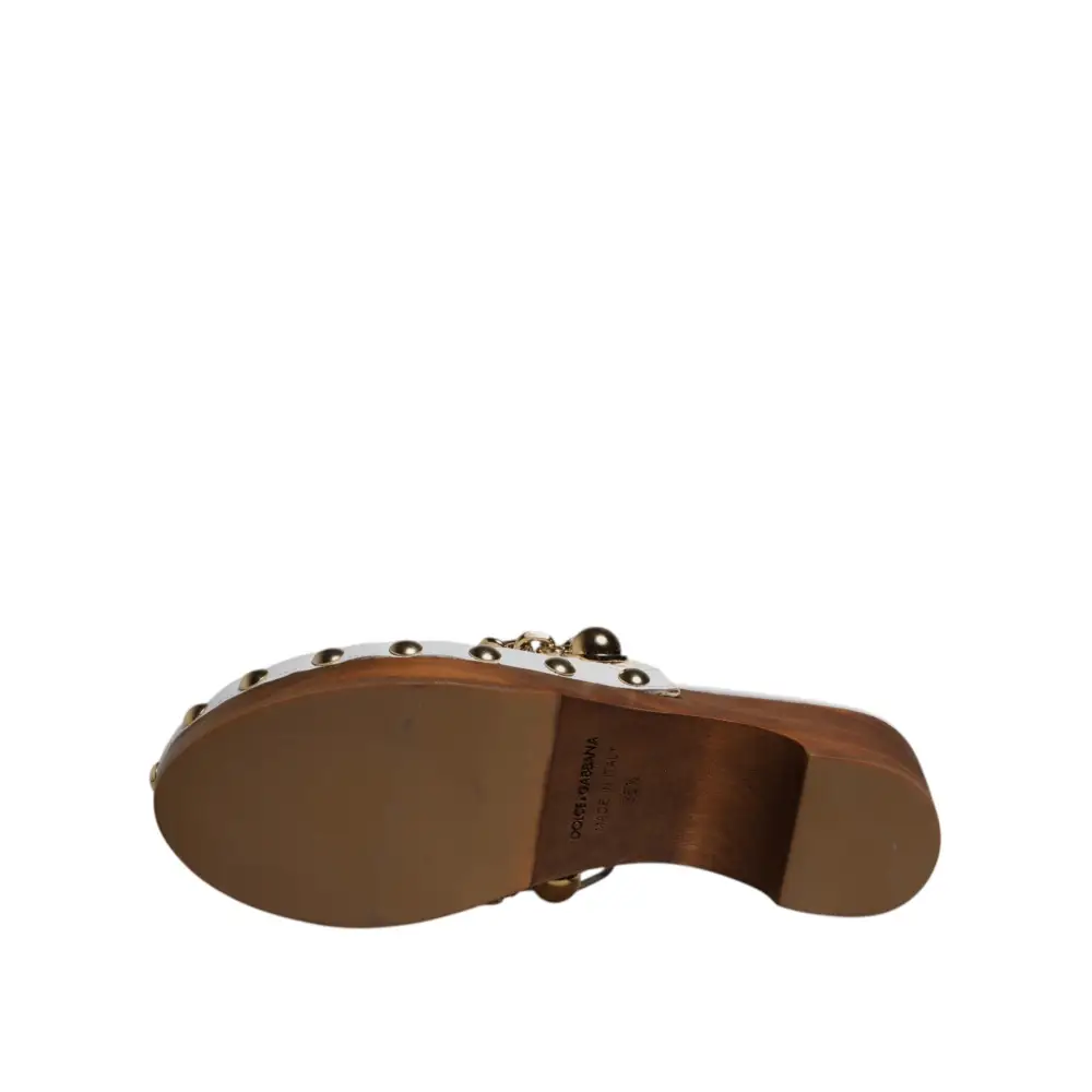 Dolce & Gabbana Weiß Raffia Clogs Bejeweled Kette Sandalen Schuhe - EU35.5/US5