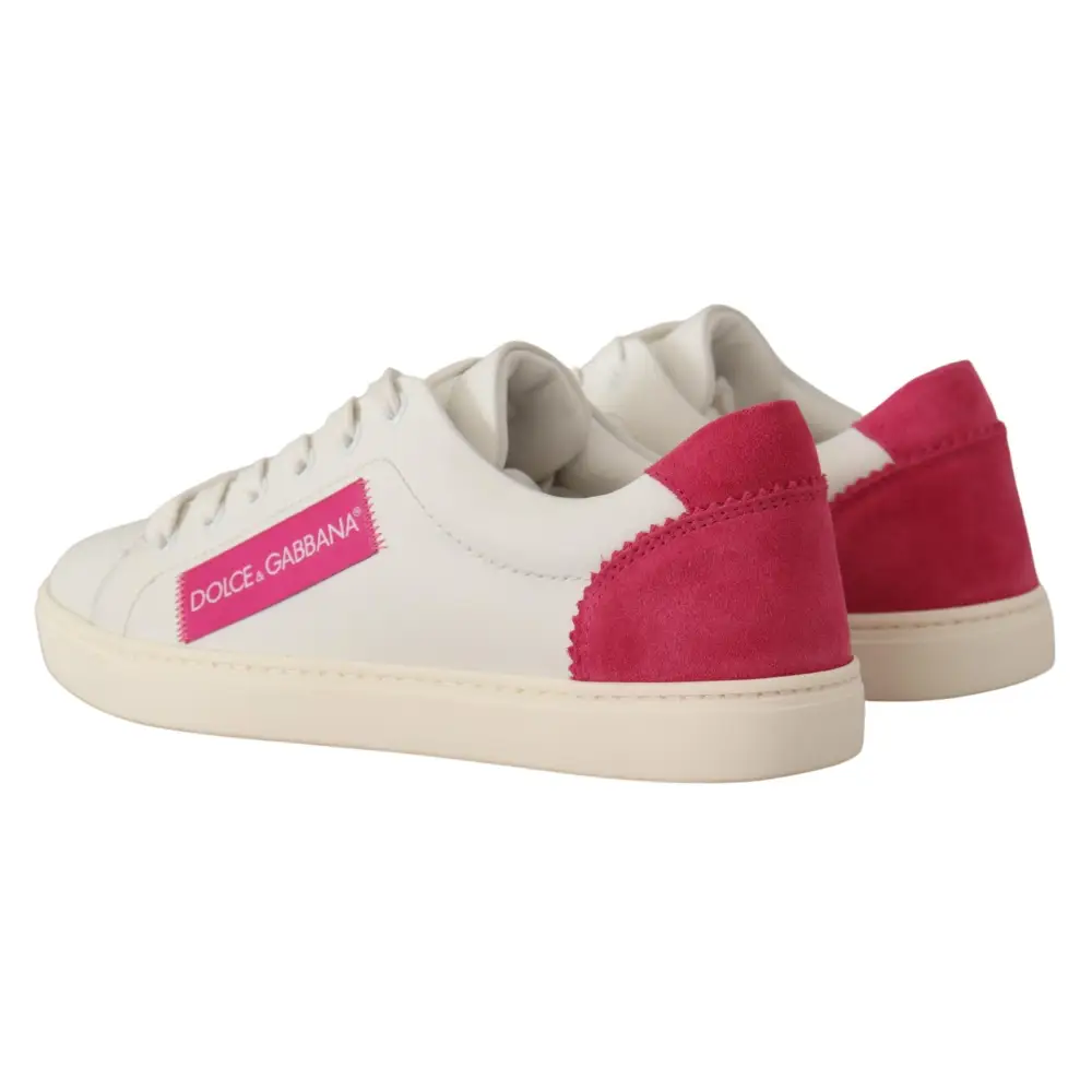 Dolce & Gabbana Weiß Rosa Leder Low Top Sneakers Damen Schuhe