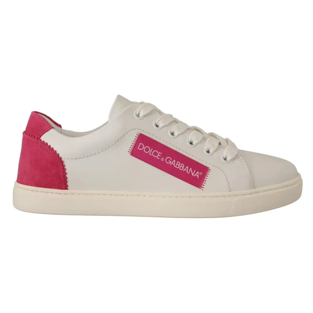 Dolce & Gabbana Weiß Rosa Leder Low Top Sneakers Damen Schuhe