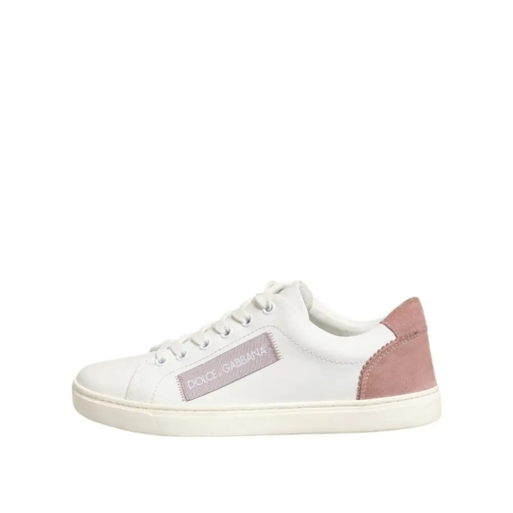 Dolce & Gabbana Weiß Rosa Leder Low Top Turnschuhe Schuhe