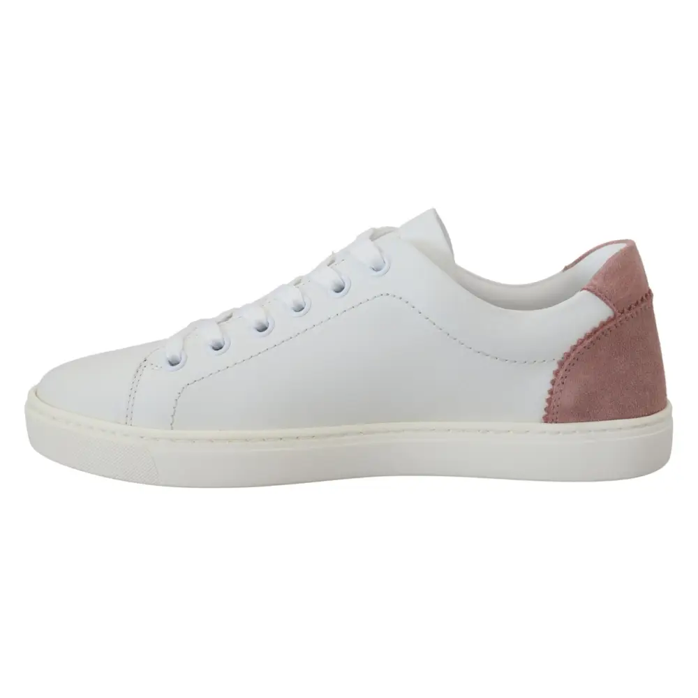 Dolce & Gabbana Weiß Rosa Leder Low Top Turnschuhe Schuhe