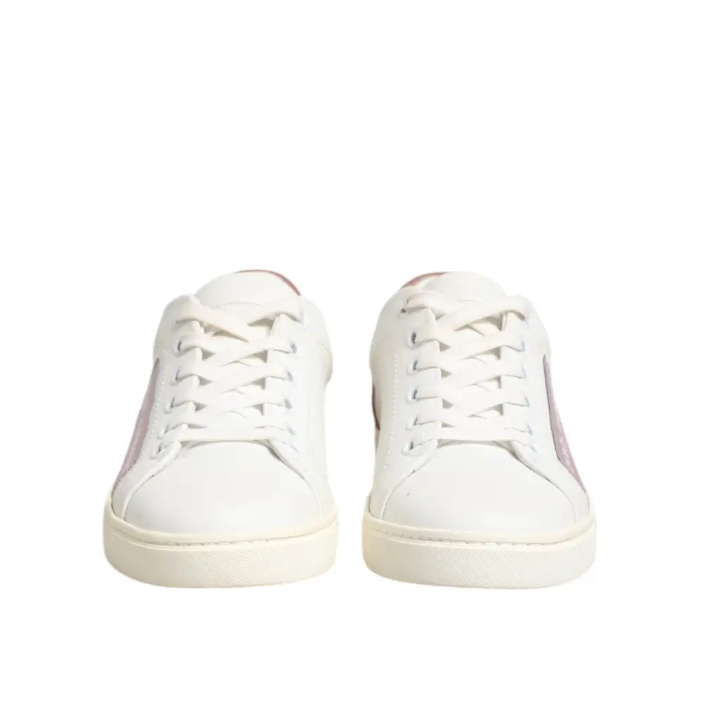 Dolce & Gabbana Weiß Rosa Leder Low Top Turnschuhe Schuhe