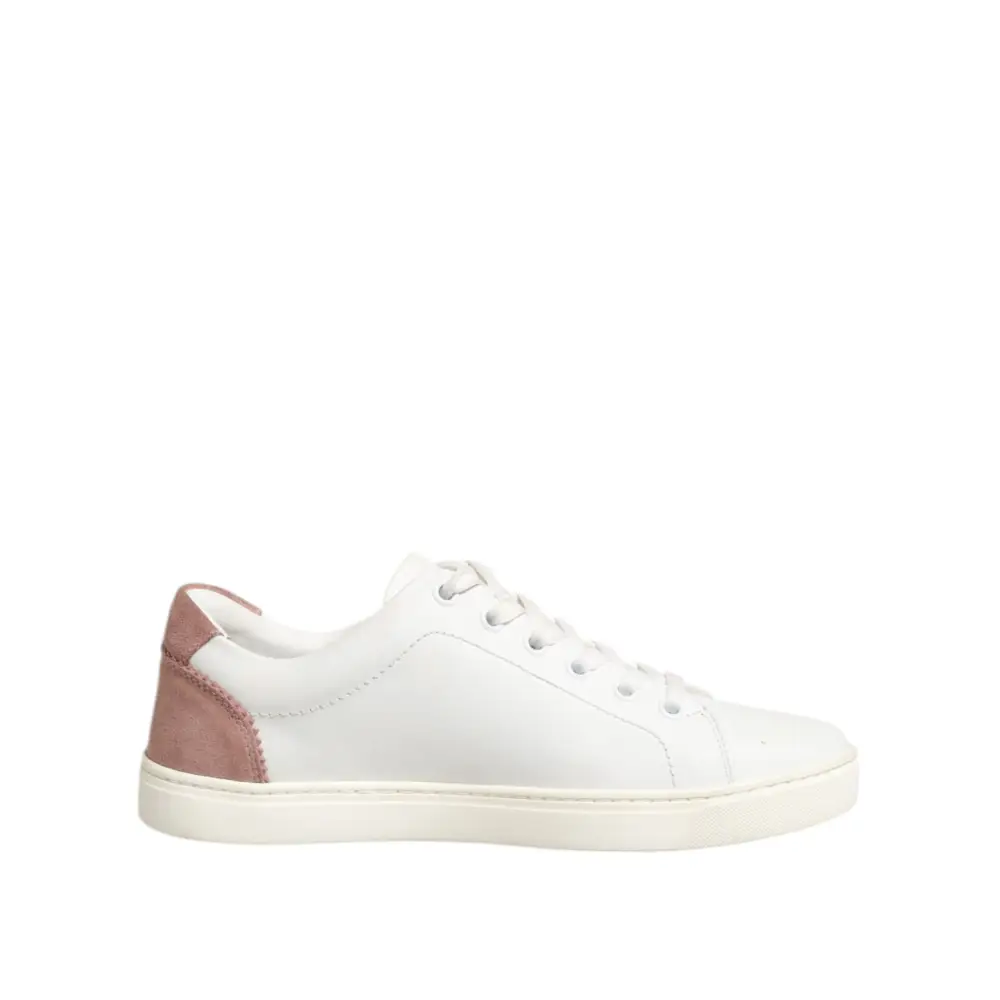 Dolce & Gabbana Weiß Rosa Leder Low Top Turnschuhe Schuhe