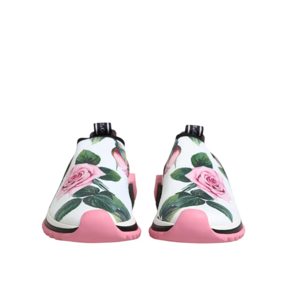 Dolce & Gabbana Weiß Rose Print Sorrento Turnschuhe Schuhe - EU35.5/US5