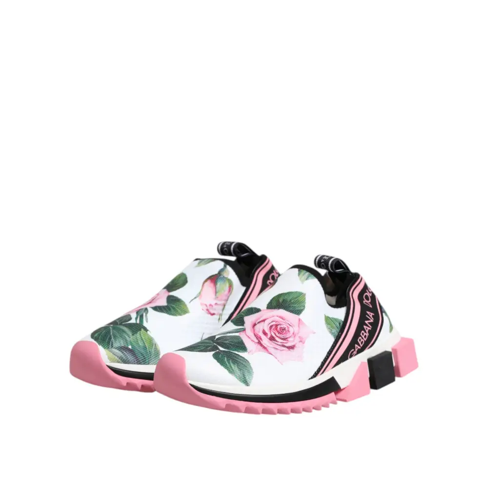 Dolce & Gabbana Weiß Rose Print Sorrento Turnschuhe Schuhe - EU35.5/US5